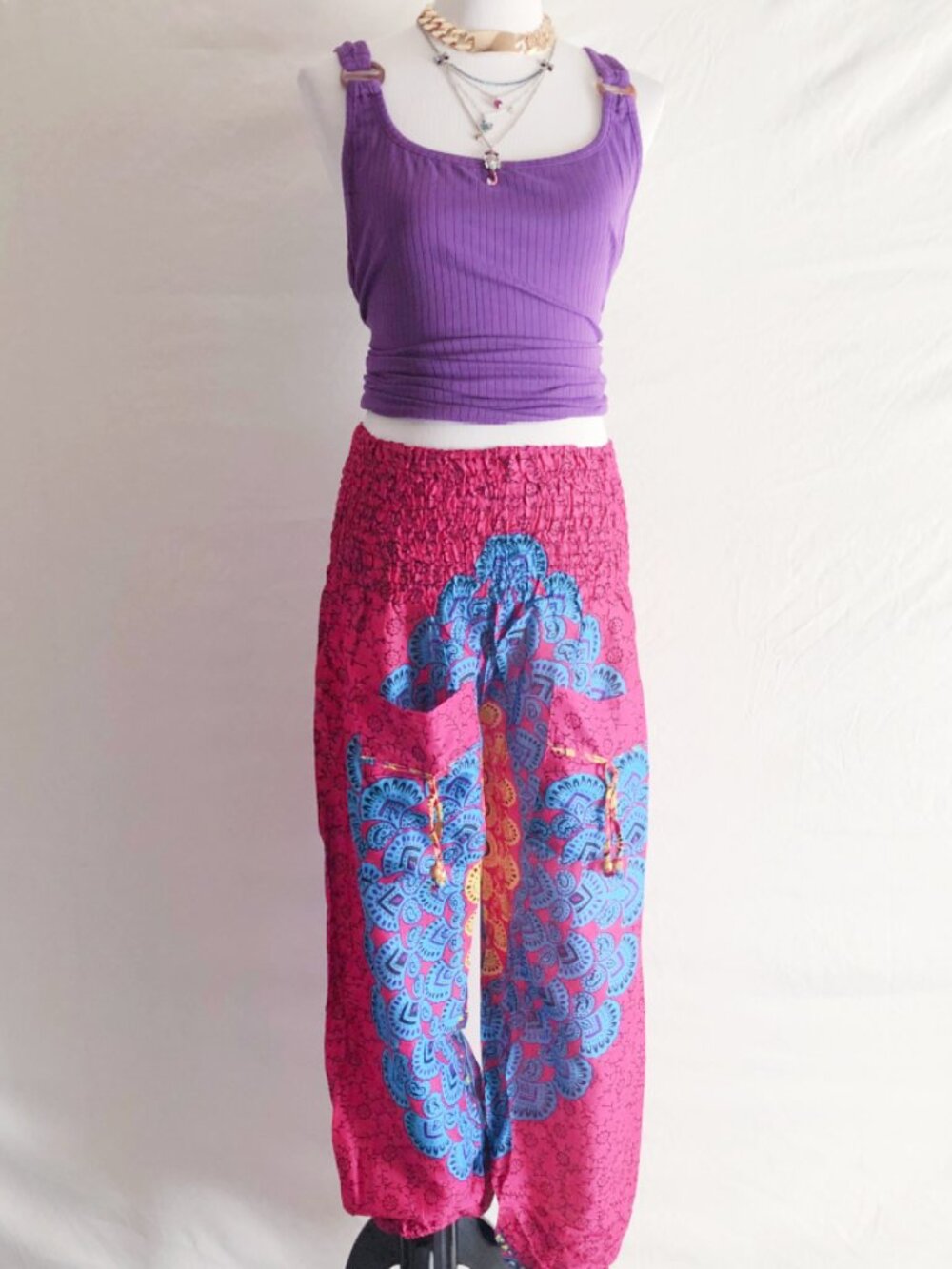 Pink Low Rise Harem Pants Rangoli Print